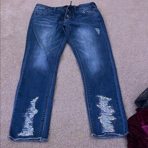 Women's Blue Jeans with Sequin Detail